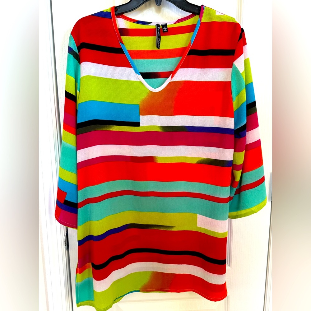Pacific Beach Color Block Swim Coverup Medium